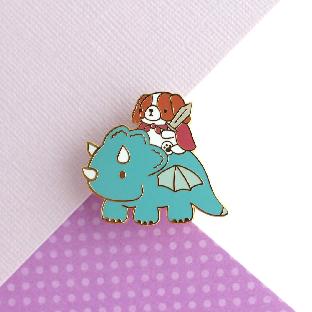 Cavalier King Charles Spaniel on a Dragon Enamel Pin