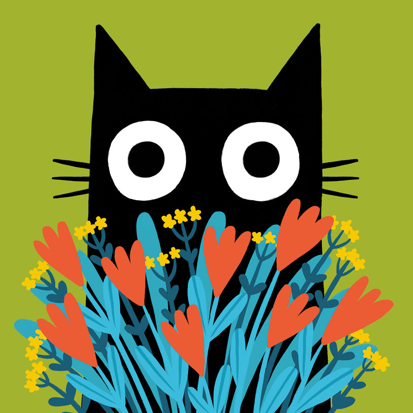 Cat With Flowers Card