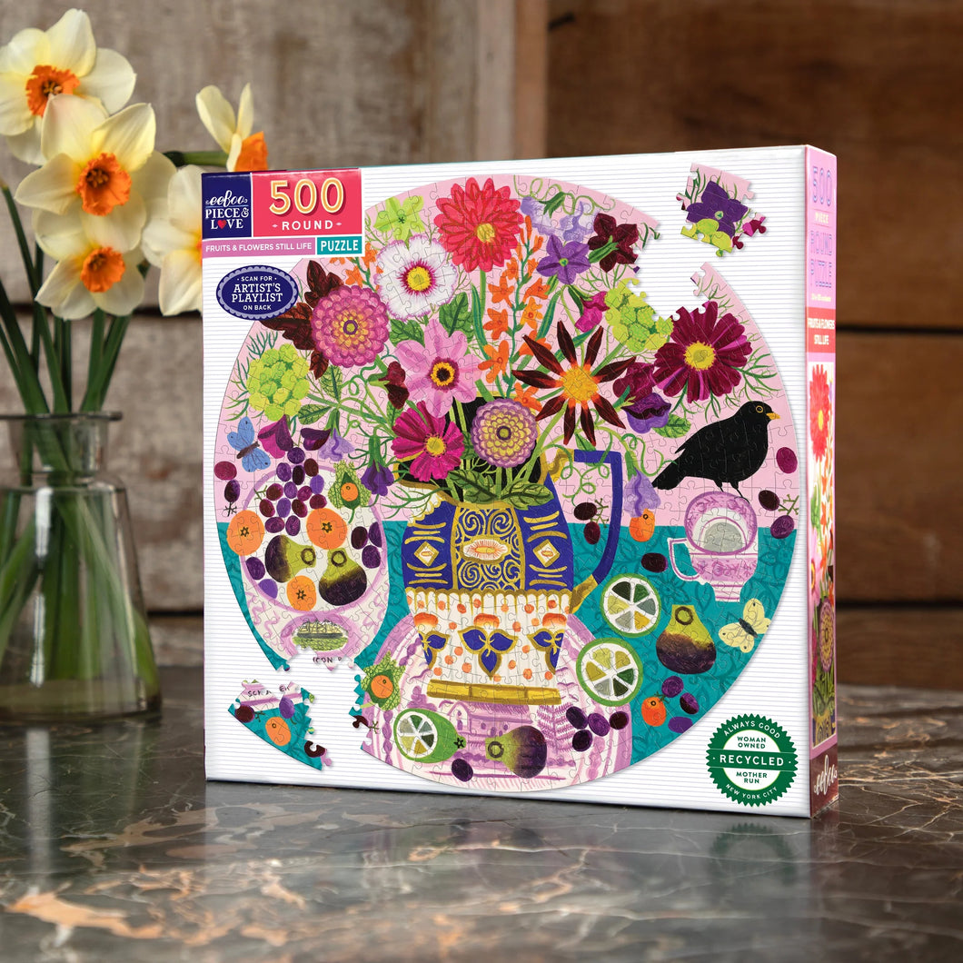 Fruits and Flowers Still Life 500 Piece Round Puzzle