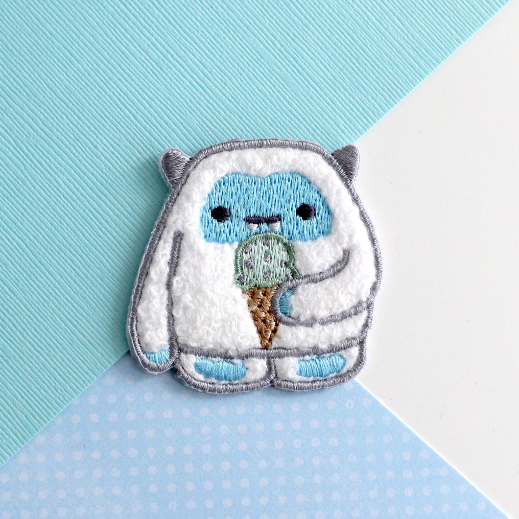 Yeti Eating Ice Cream Chenille Iron On Patch