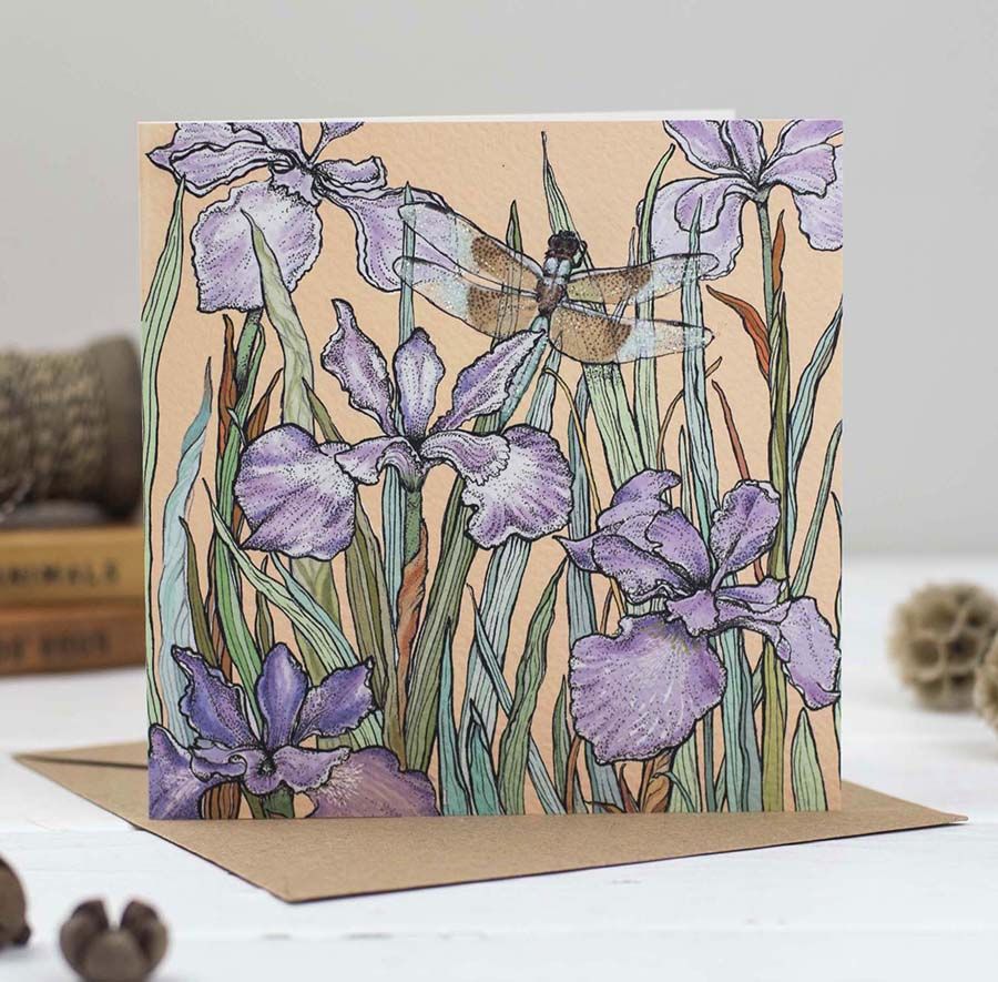 Dragonfly and Iris Card